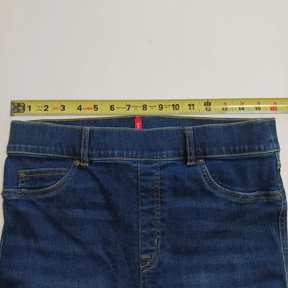Spanx Flare Jeans Large Dark Wash Denim Stretch Slimming High Rise Shaping 70s - Picture 9 of 12